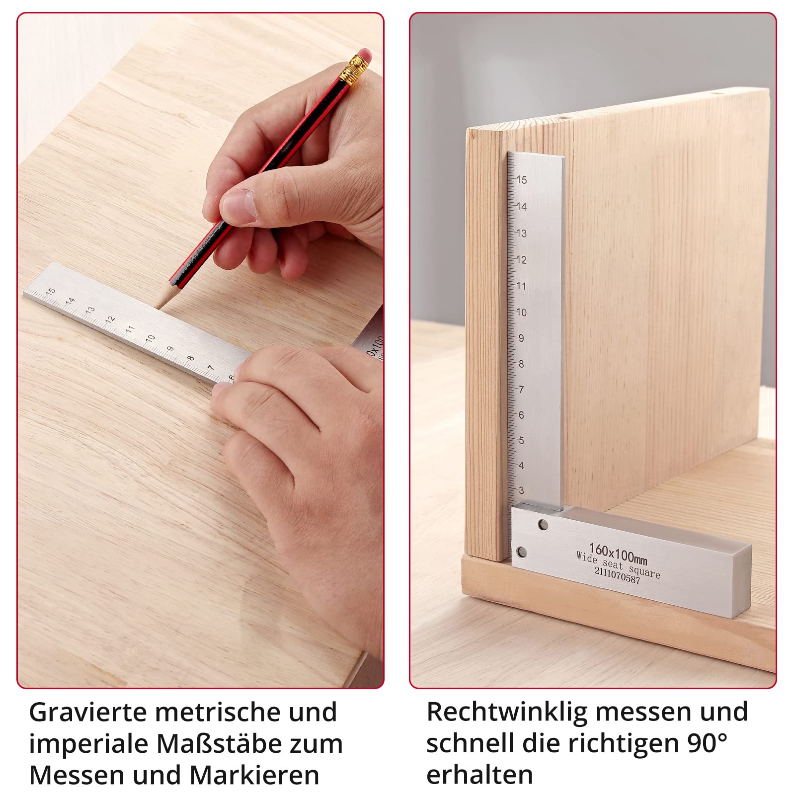 XUNTOP Schlosserwinkel 4-teilig 90 Grad Winkellineal mit metrischer und Zoll-Skala （63x40mm 80x50mm 100x63mm 160x100mm）