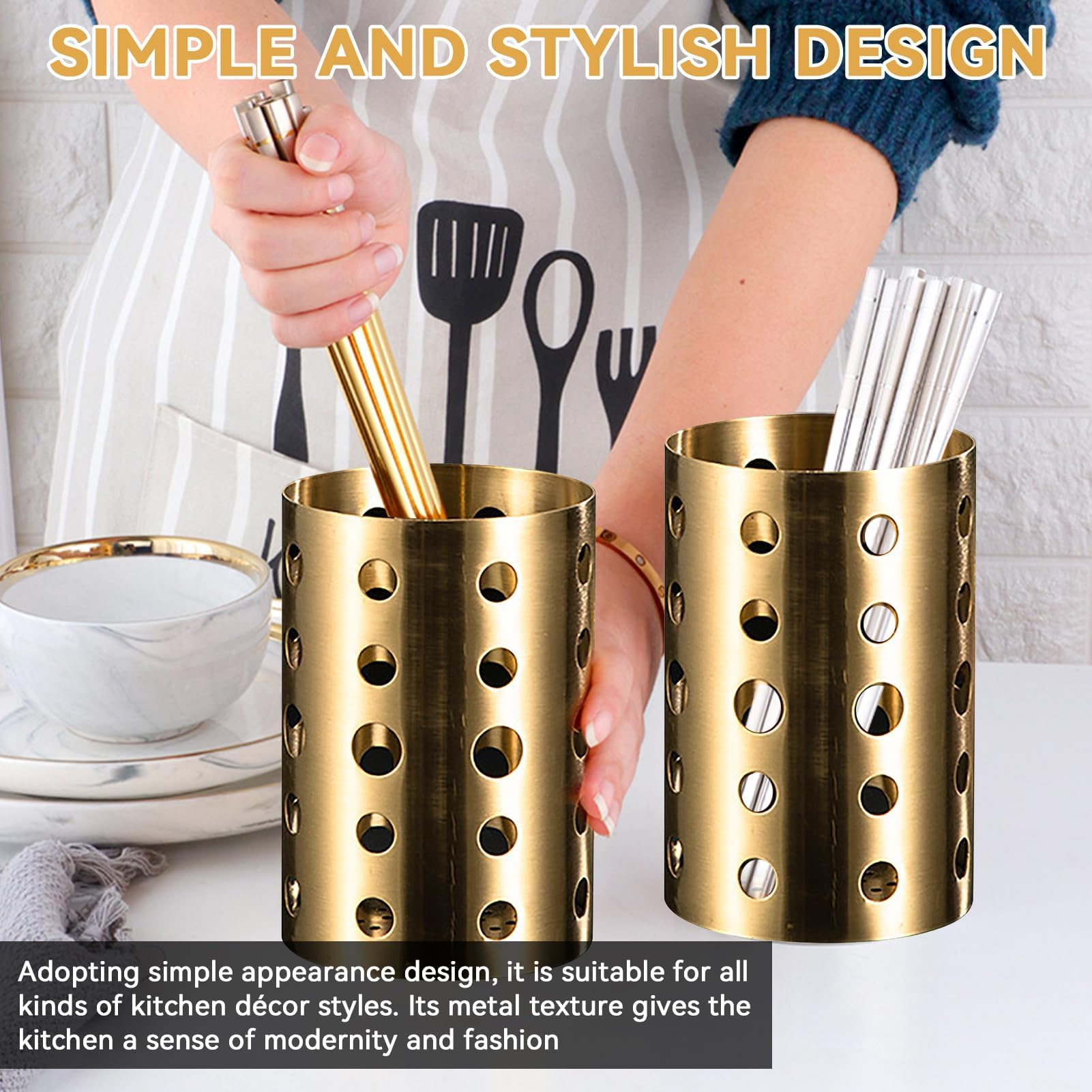 HERCHR Coccio Per Utensili In Acciaio Inossidabile, Scolapiatti Multifunzionale con Scarichi per Posate, Forchette, Coltelli, Cucchiai, 3,9x5,9 pollici