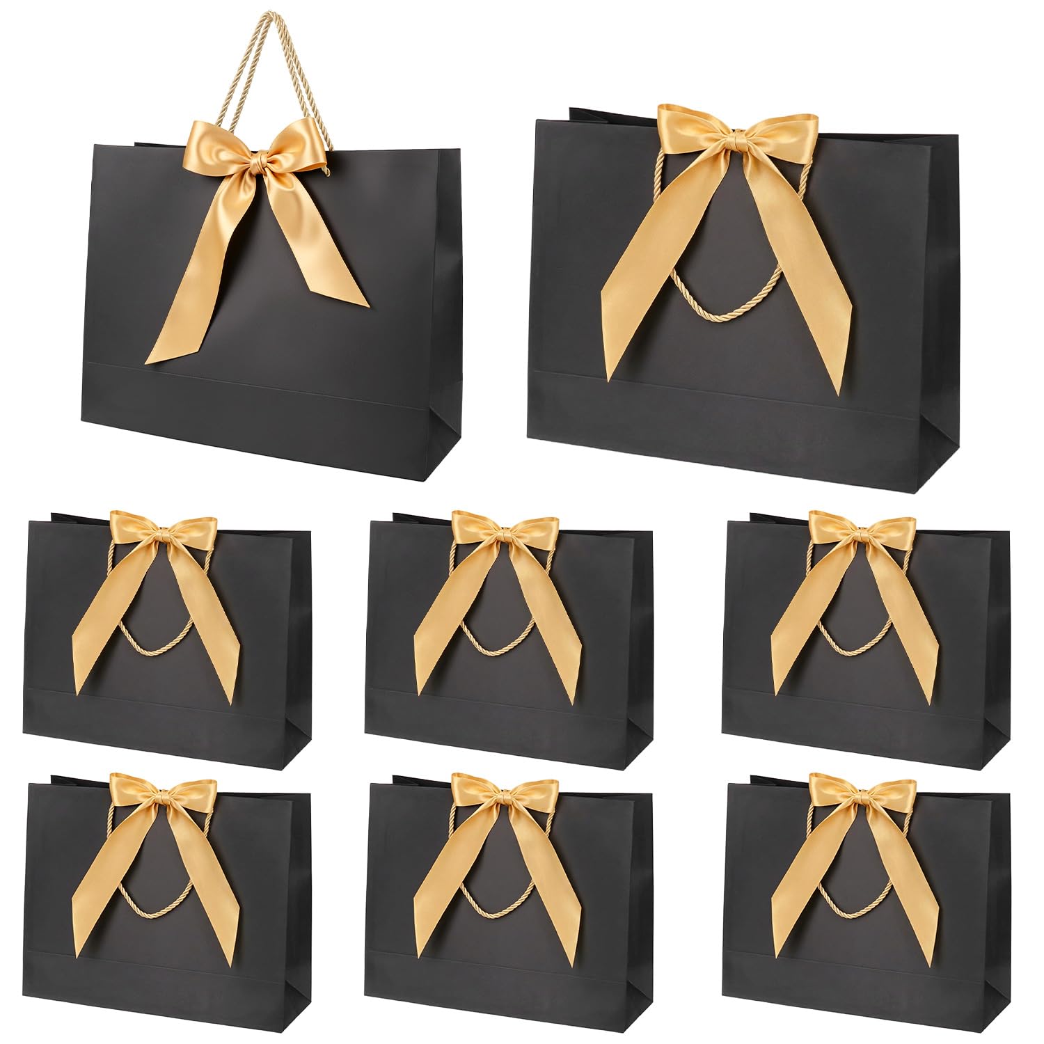 QWORK® 8 Pack Elegant Gift Bags with Gold Ribbon Bow, 32x25x11 cm, Heavy Duty Paper Bags with Reinforced Handles for Weddings, Birthdays, Corporate Events