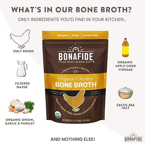 Miniatura 7 de Bonafide Provisions Caldo de hueso de pollo orgánico fresco, congelado, 24 onzas líquidas, sin gluten, aprobado por paleo y keto. Para beber y