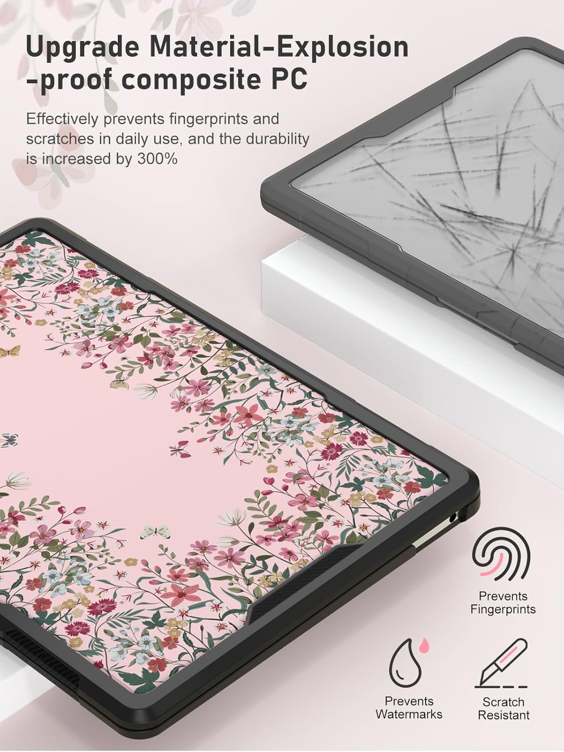 iLeadon Compatible with MacBook Air 13 Case, 2020-2018 Release A2337 A2179 A1932, Anti-Cracking Heavy Duty Protective Hard Shell MacBook Air M1 13 inch Case Pink with TPU Bumper (Floral)