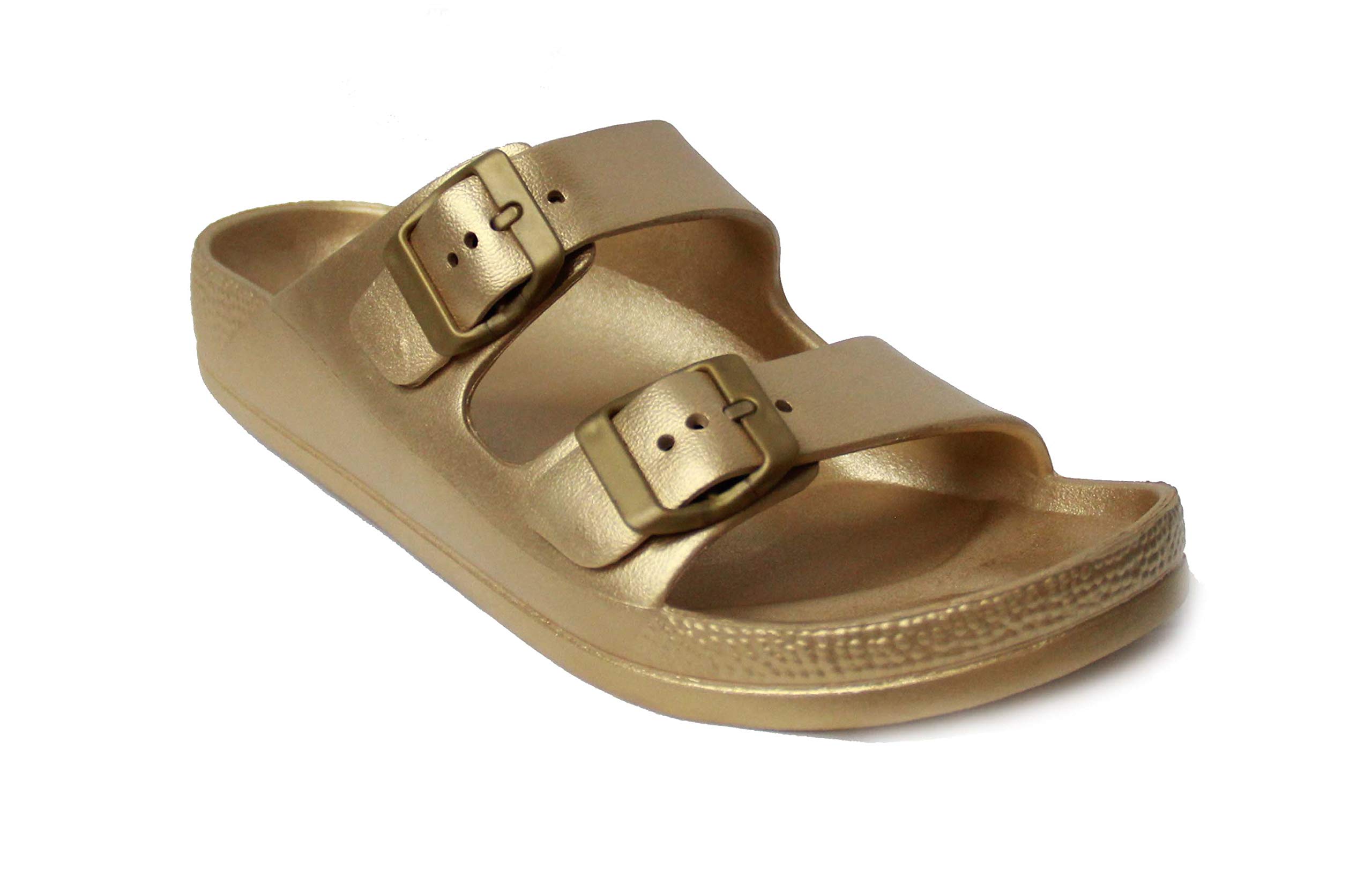 H2K Women's Lightweight Comfort Soft Slides EVA Adjustable Double Buckle Flat Sandals Buddy