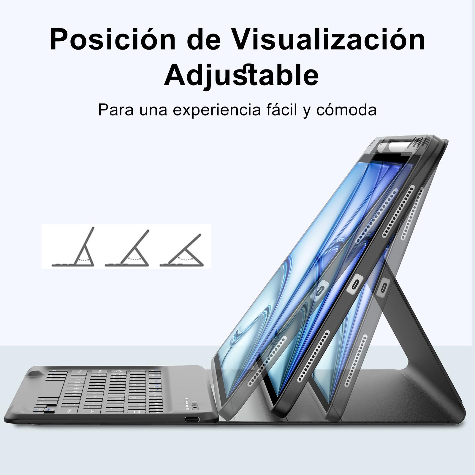 FOGARI Teclado para iPad Air 13" M4/M3/M2 2026/2025/2024, Funda con Español Ñ Teclado Bluetooth Magnético Desmontable para iPad Air 13 Pulgadas M2/M3/M4 2026, Negro