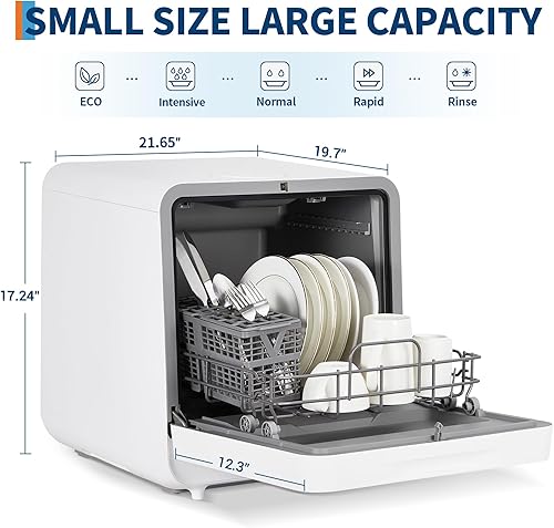 Miniatura 3 de Encimera portátil para lavavajillas con pantalla LED grande, no necesita plomería, tanque integrado de 5 litros y grifo de entrada doble, bomba