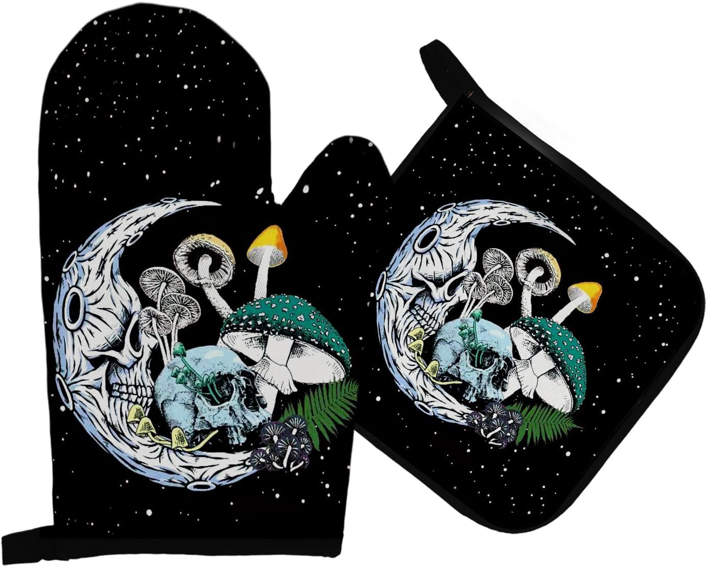 Mingnei Goth Skull Mushroom Oven Mitts and Pot Holders Set