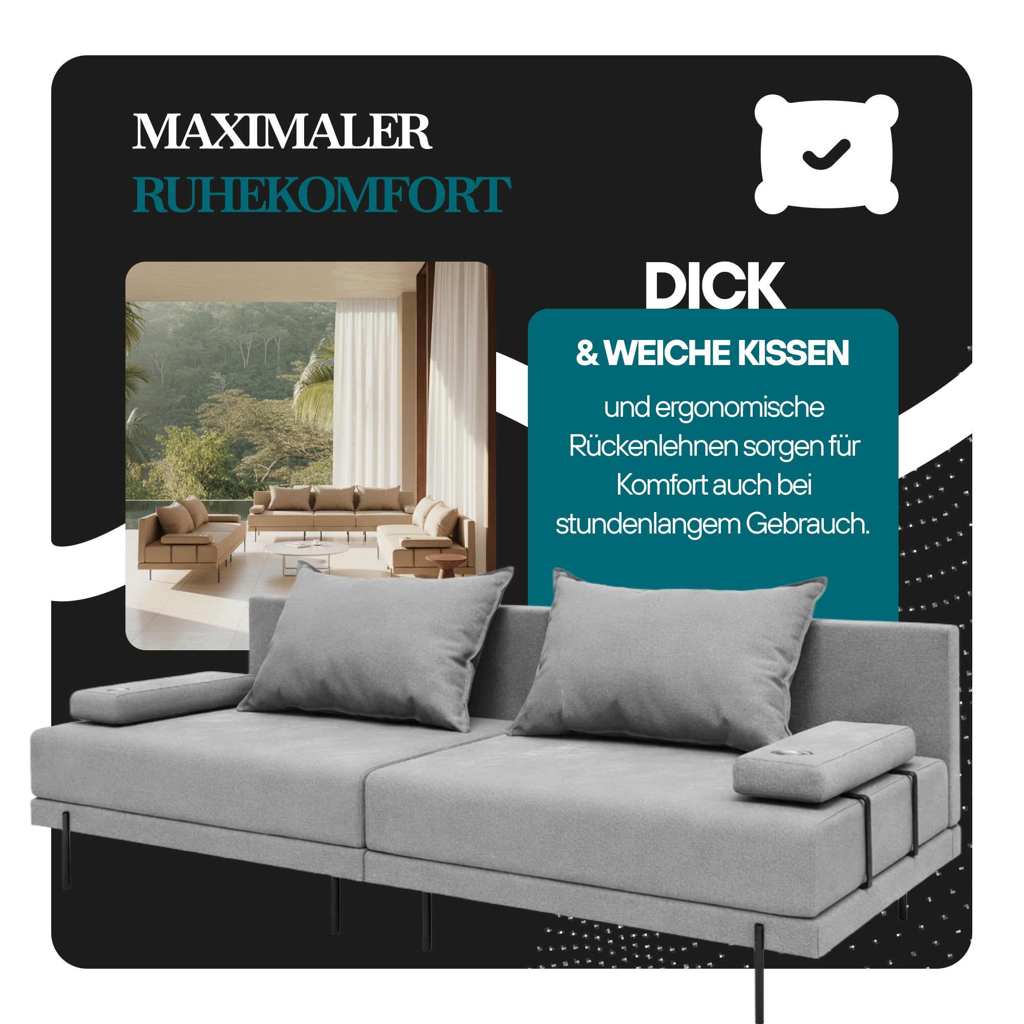 TRADA Gartenmöbel Set Bahama XXL Links, Balkon & Terrasse, Dunkelgrau | Moderne Lounge Möbel für Garten, Wetterfeste Balkonmöbel & Terrassenmöbel Außen