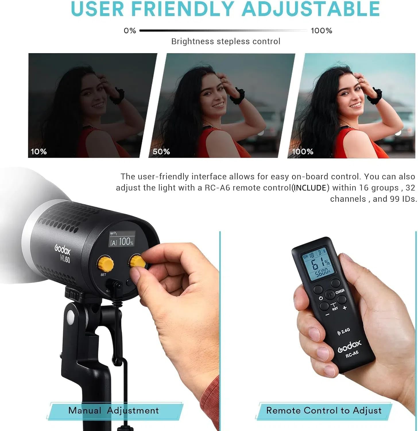 Amazon.com: Godox ML60 Handheld LED Video Light, 60W