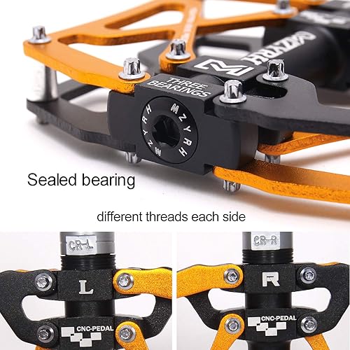 Miniatura 8 de MZYRH Pedales de bicicleta de montaña, ultrarresistentes, coloridos mecanizados CNC, 916 pulgadas, sellados con 3 pedales de rodamiento