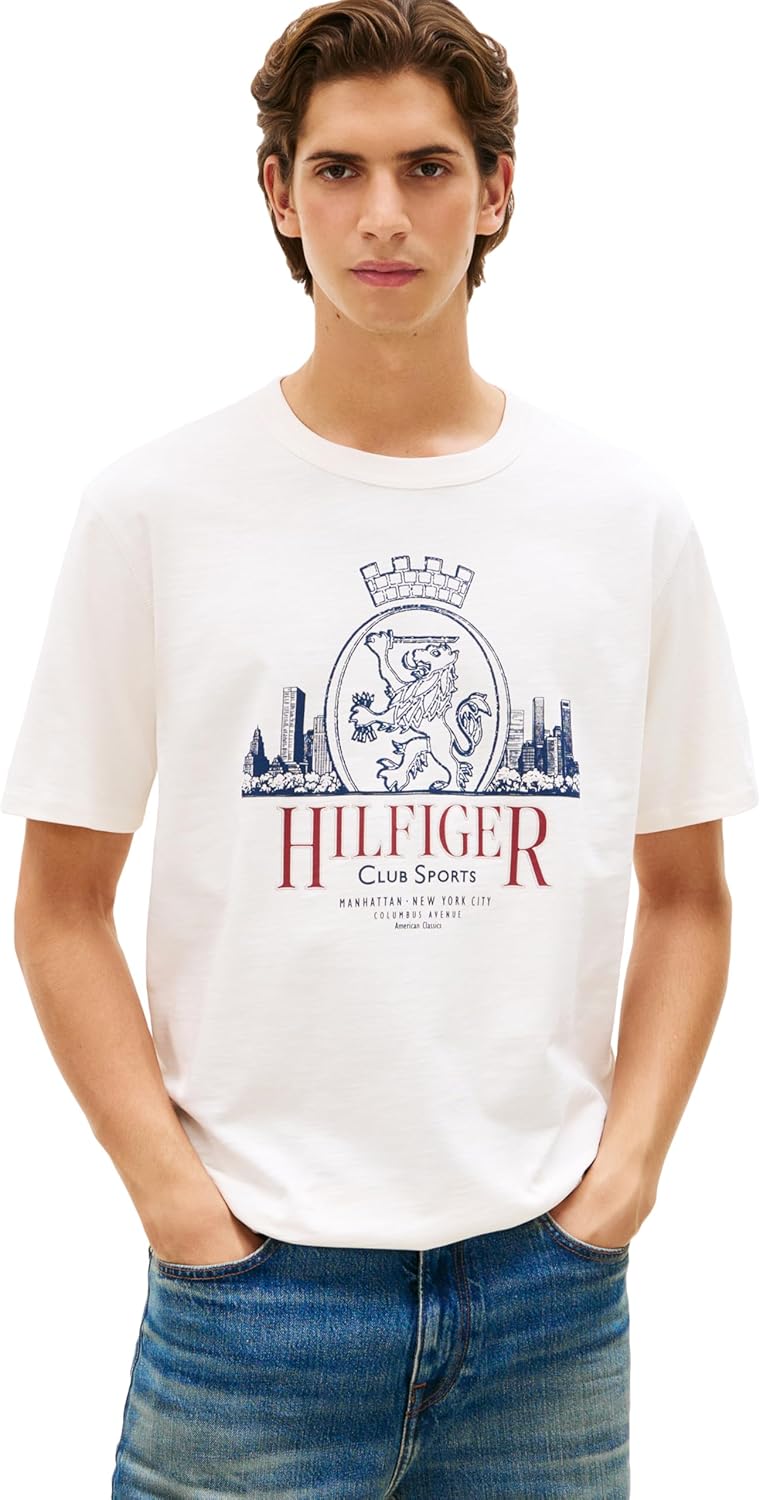 Tommy Hilfiger Men's Short Sleeve Cotton Graphic T-Shirts with Signature Printed Heritage Crest Graphic