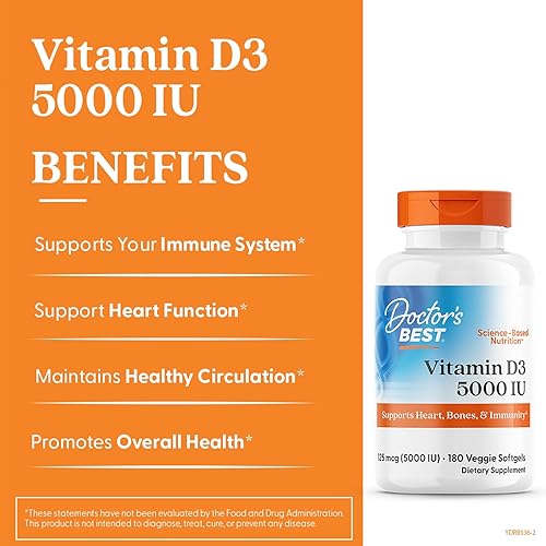Miniatura 3 de Doctors Best Vitamin D3 5000 IU, Supports Heart, Bones, & Immunity, Non-GMO, Gluten Free, Soy Free, Vegetarian 180 Veggie Softgels