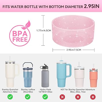 PICcircuit 2PCS Pink Glitter Silicone Bottom Protectors for Stanley 20-40oz & Hydro Flask 12-24oz Tumbler Accessories