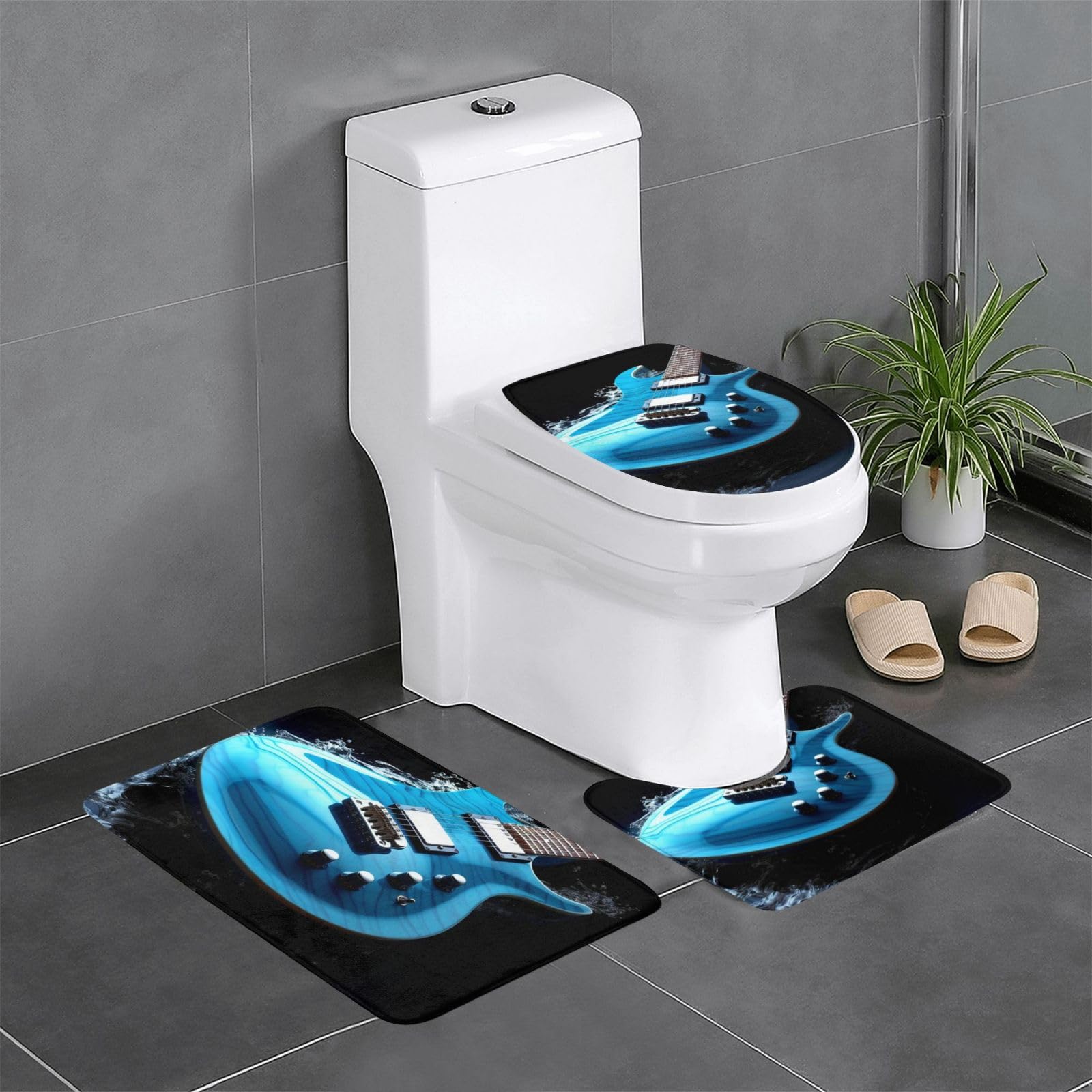 Tapis de bain guitare bleue lavable ensemble 3 pièces pour douche