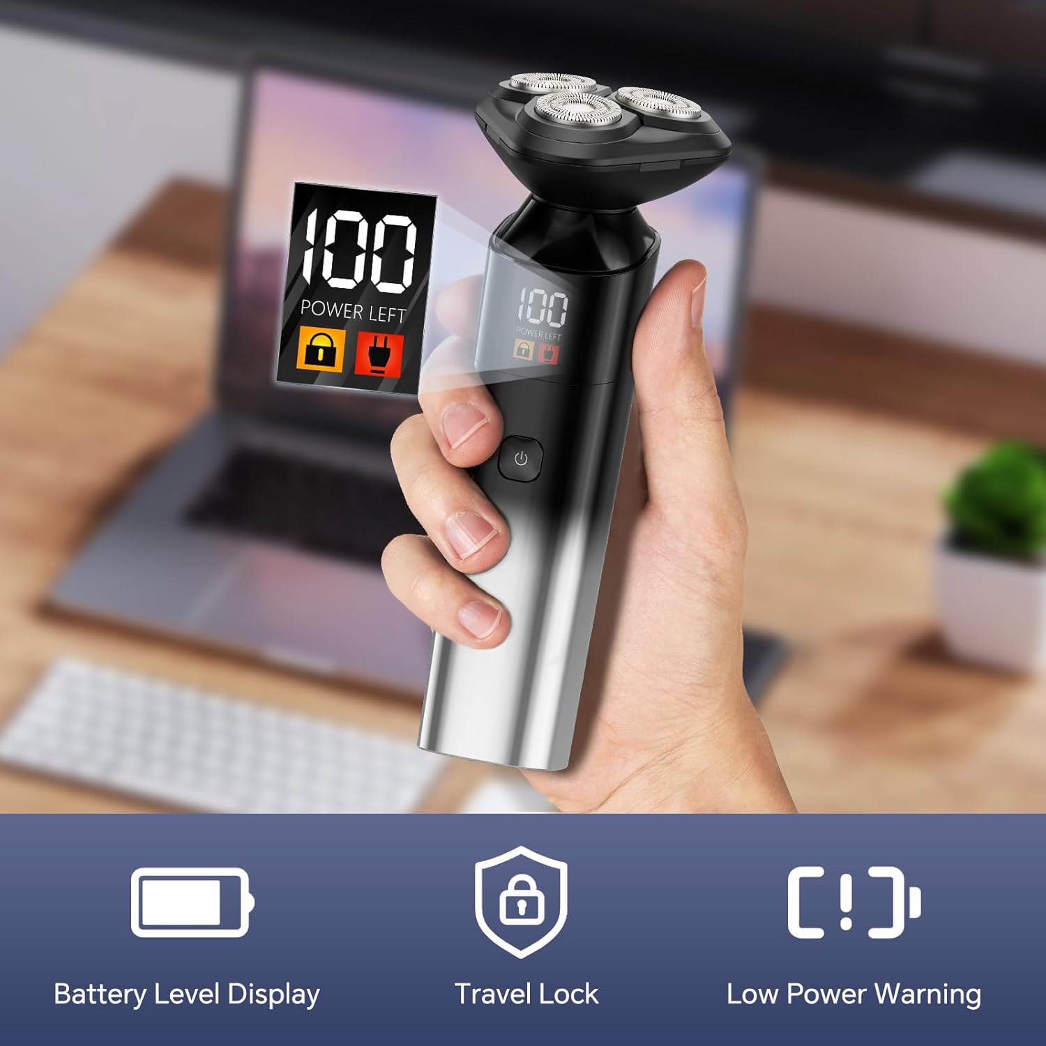 Electric Razor for Men, Rechargeable Electric Shaver for Men, Waterproof 3D Rotary Shaving, Wet/Dry Cordless 3-in-1 Electric Shaver with Beard Trimmer, Sideburn & Nose Hair Groomer - Image 5