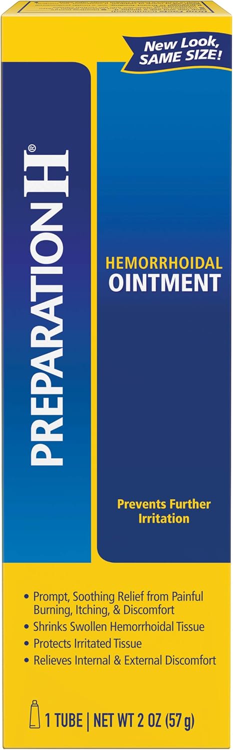 Preparation H (2.0 Ounce, 1 Tube per Box) Hemorrhoid Symptom Treatment Ointment, Itching, Burning & Discomfort Relief, Tube, (Pack of 2)