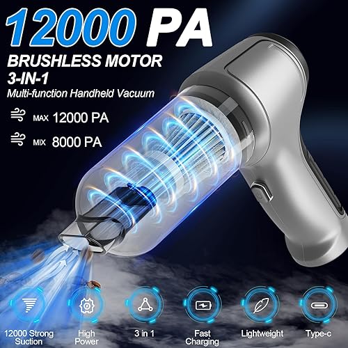 Miniatura 2 de Handheld Vacuum Cordless - 12000PA Car Vacuum Portable Cordless High Power Small Vacuum Cleaner 3 in 1 Wireless Portable Mini Hand Vacuum for Pet