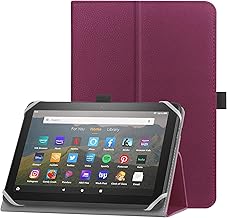 HoYiXi Étui Universel pour 7-8 Pouces Tablette Fire HD 8/HD 8 Plus avec Bande de Fixation en Silicone Réglable Support Folio et Dragonne pour 7"-8" Samsung Android Tablette-Violet