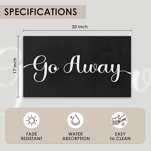 Miniatura 3 de Tapete para puerta con texto en inglés Go Away, de 17 x 30 pulgadas, divertido tapete de bienvenida negro decorativo para el hogar, parte trasera de