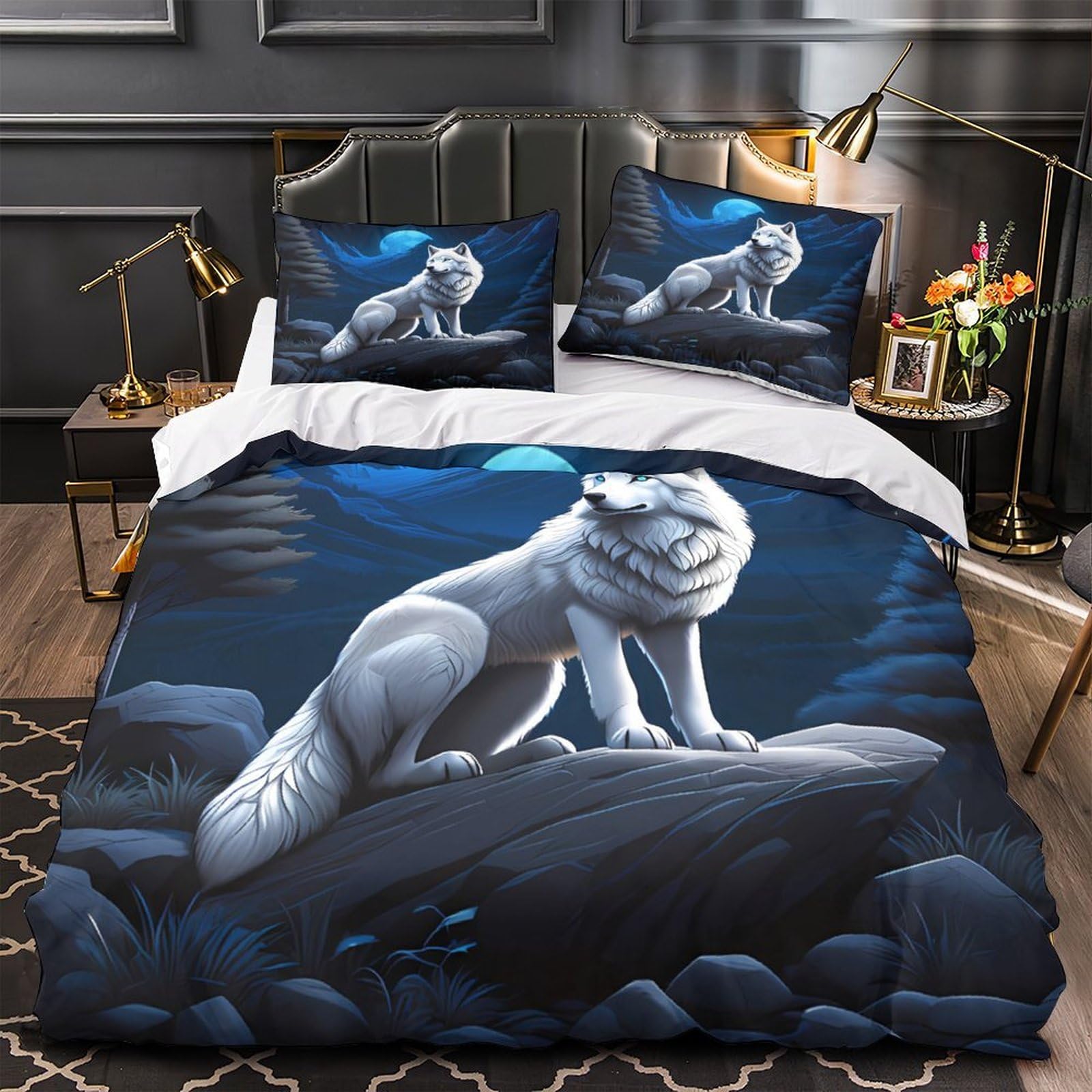 Housse de couette loup imprimé 3D pour lit ado single