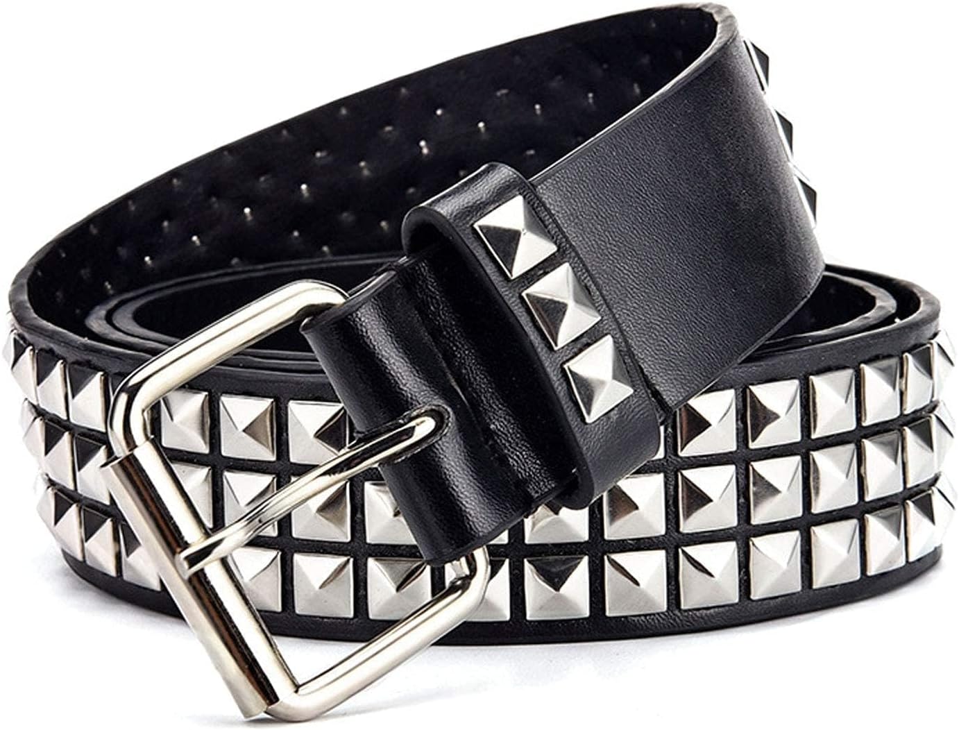 Black Studded Belt Punk Belt Rock Rivet Belts with Bright Pyramid Studded belt for Men/Women - Image 3