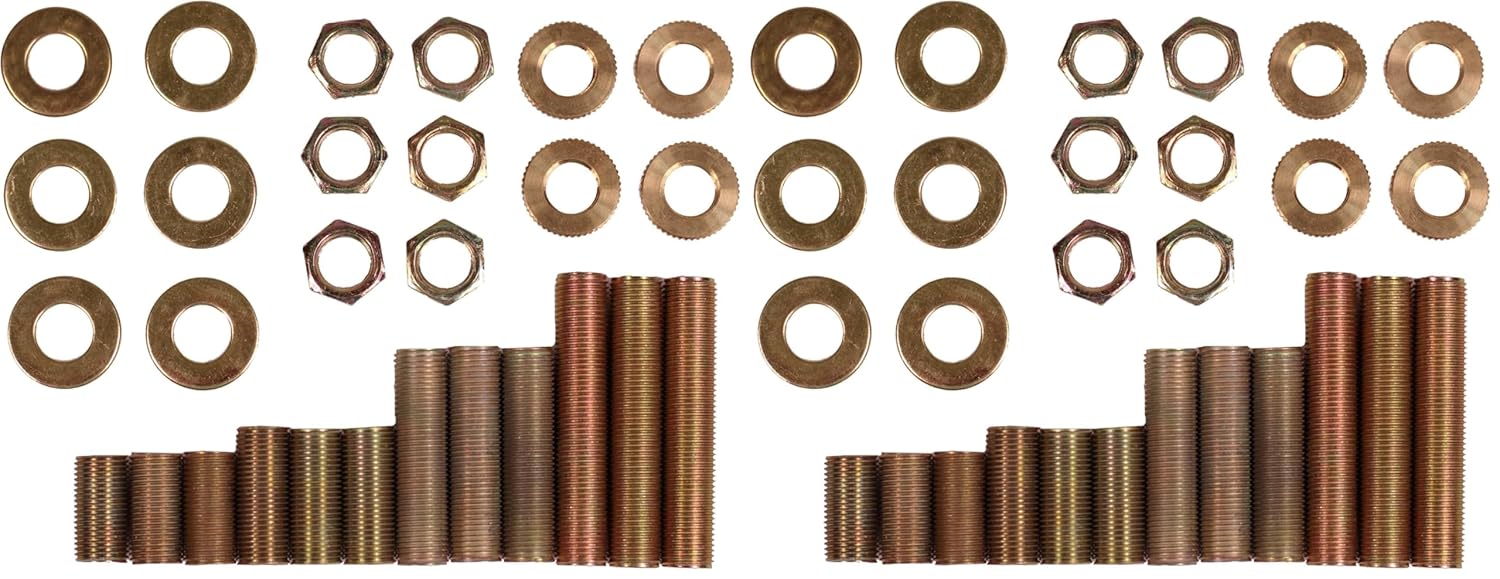 Creative Hobbies ELYPACK - 28 Piece Lamp Repair Hardware Assortment Pack - Pipe Nipples, Washers, Lock Nuts - Perfect for DIY Lamp Repairs and Projects