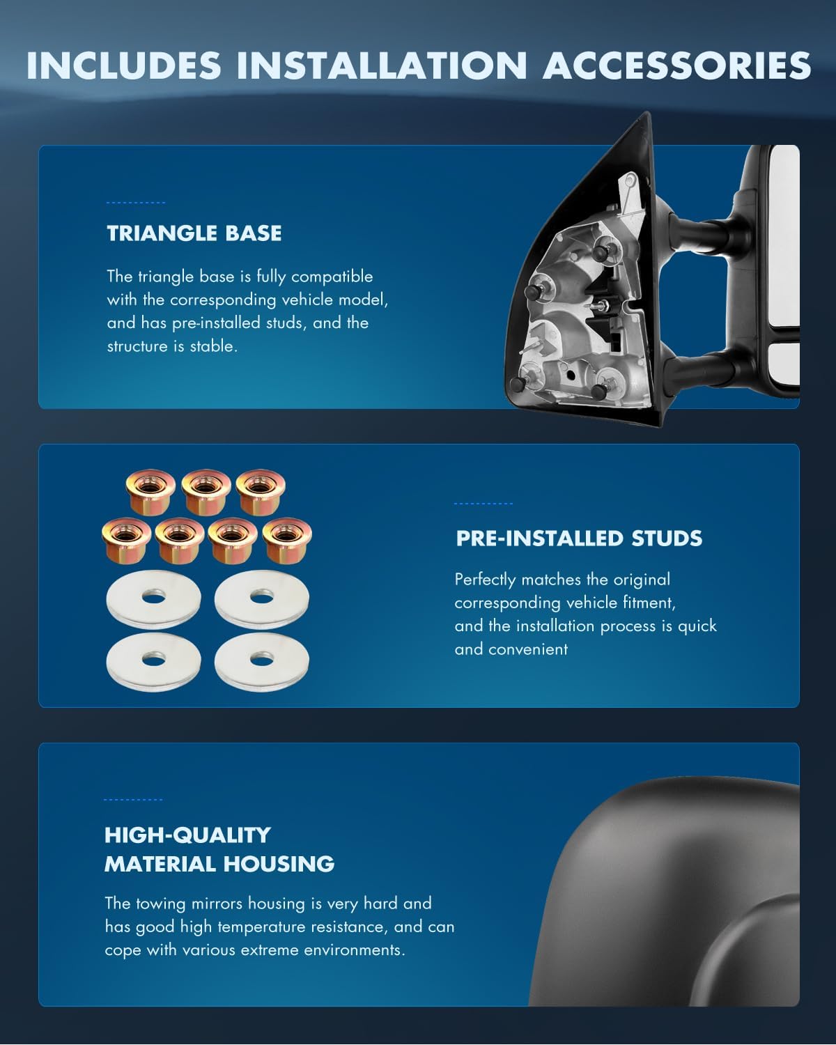 ECCPP Side Mirror Replacement For 1999-2007 For Ford For F250 For F350 For F450 For F550 Super Duty With Telescopic Manual-Folding Dual Glass - Texture Black