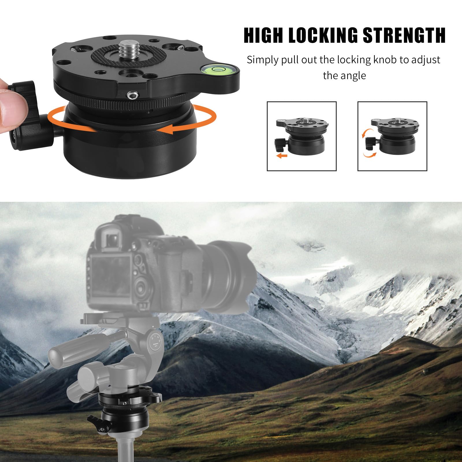 Gosknor Stativ Nivellierbasis mit ±15° Neigungseinstellung, 3/8" Gewinde Aluminiumlegierung Kamera Nivellierer mit Wasserwaage für DSLR und Videokameras Smart Teleskope