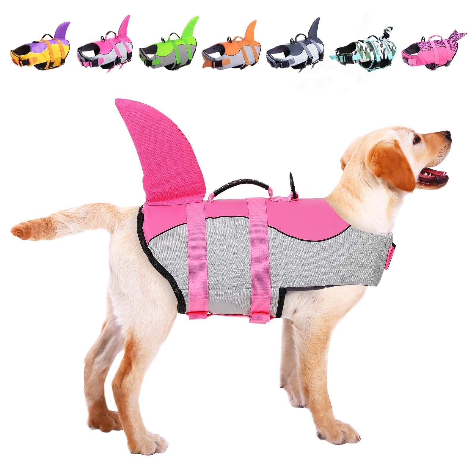 ASENKU Dog Life Jacket - Pet Safety Vest for Swimming & Boating, Shark Life Jacket with Floatation, Dog Lifesavers Swimsuits for Small Medium Large Dogs (Pink, XL)