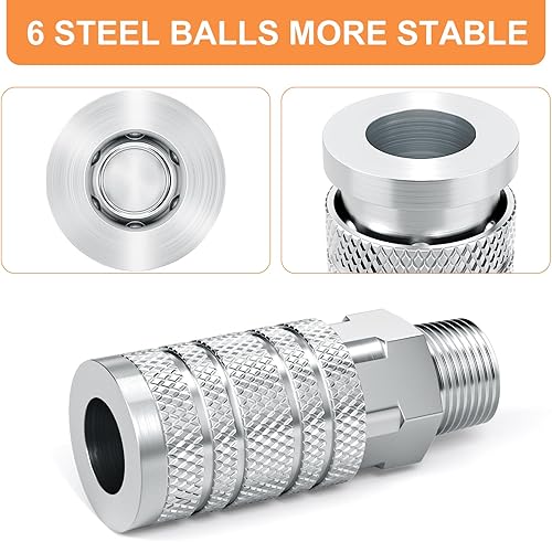 Miniatura 5 de GASHER Acoplador de aire de conexión rápida macho de 12 pulgada, acoplador industrial de flujo básico de 12, para compresor de aire, conexión