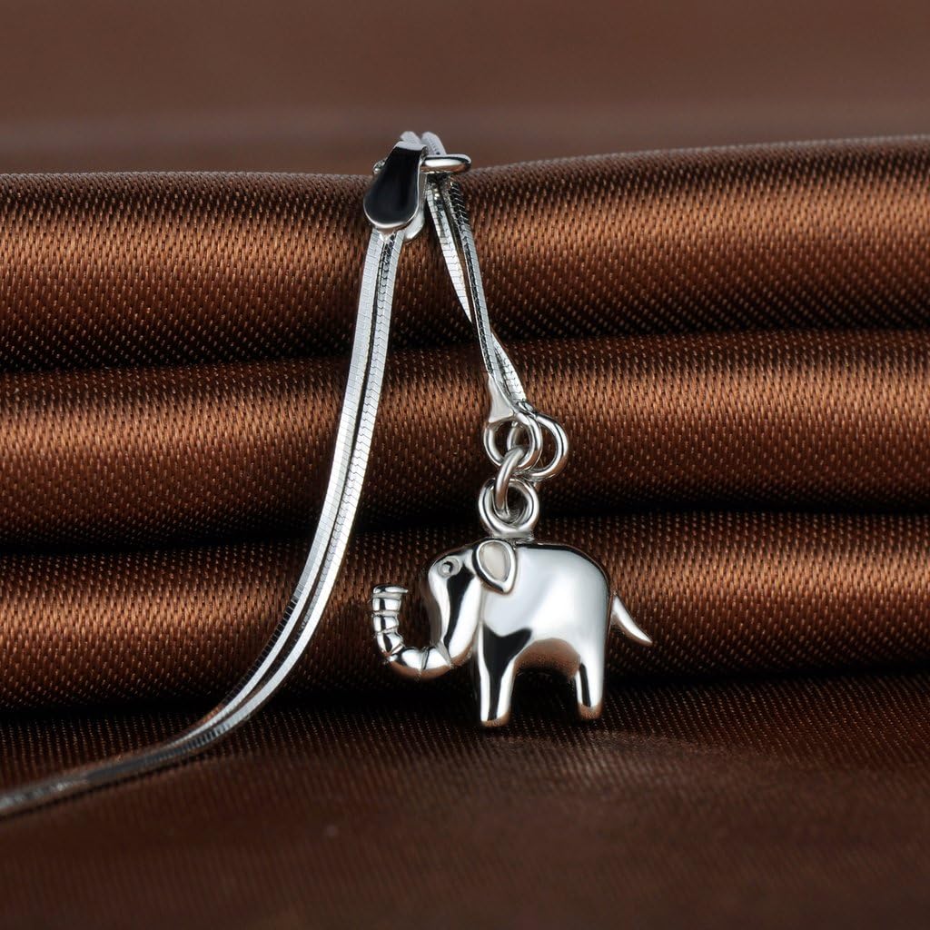 Infinite U Women Girls Charm Bracelet 925 Sterling Silver, Cute Elephant bangle, Adjustable Hand Link, Double Chains Extension, Silver - Image 4