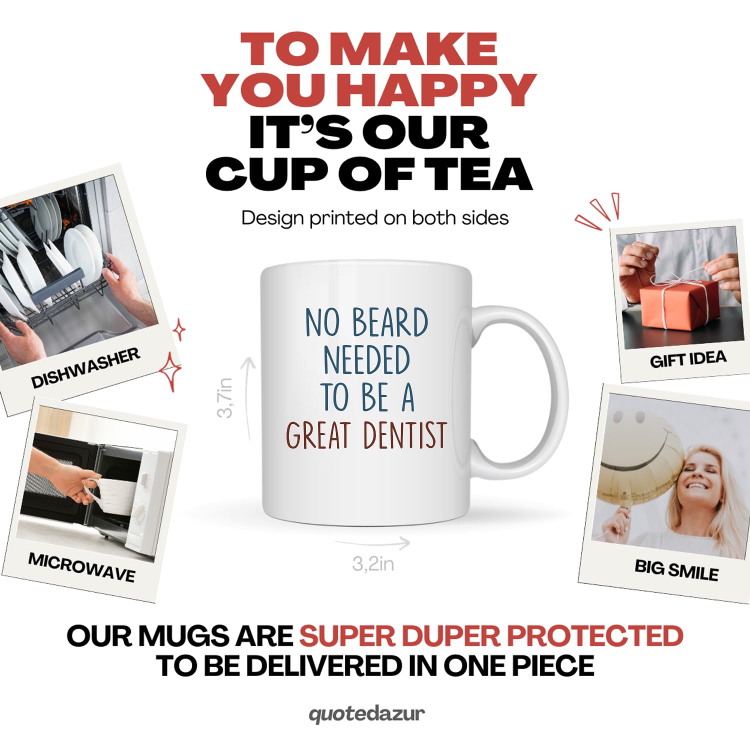 quotedazur - Mug No Beard Needed To Be A Great Dentist - Funny Gift For Dentists, Dental Students, Dental Hygienists, Birthdays, Anniversaries, Office Parties