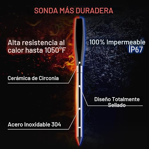 Miniatura 4 de ThermoPro TempSpike Plus - Termómetro inalámbrico de carne de 600 pies con 2 sondas codificadas por colores, termómetro inalámbrico Bluetooth