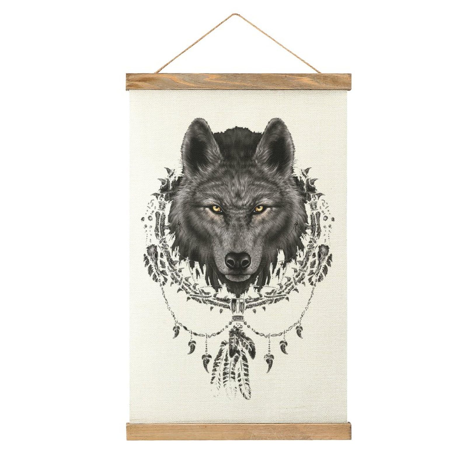 原画 オオカミ 狼 ※額付き #189 水墨画「気」狼 絵画 額入り 壁掛け 105cmx60cm インテリア 縦長