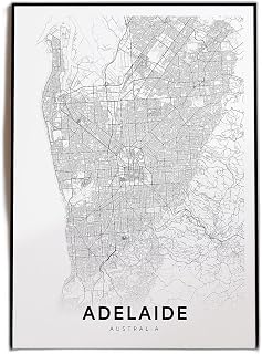 Adelaide City Map Print – Minimalist black and white street poster featuring the city road grid for modern living room decor and wall art