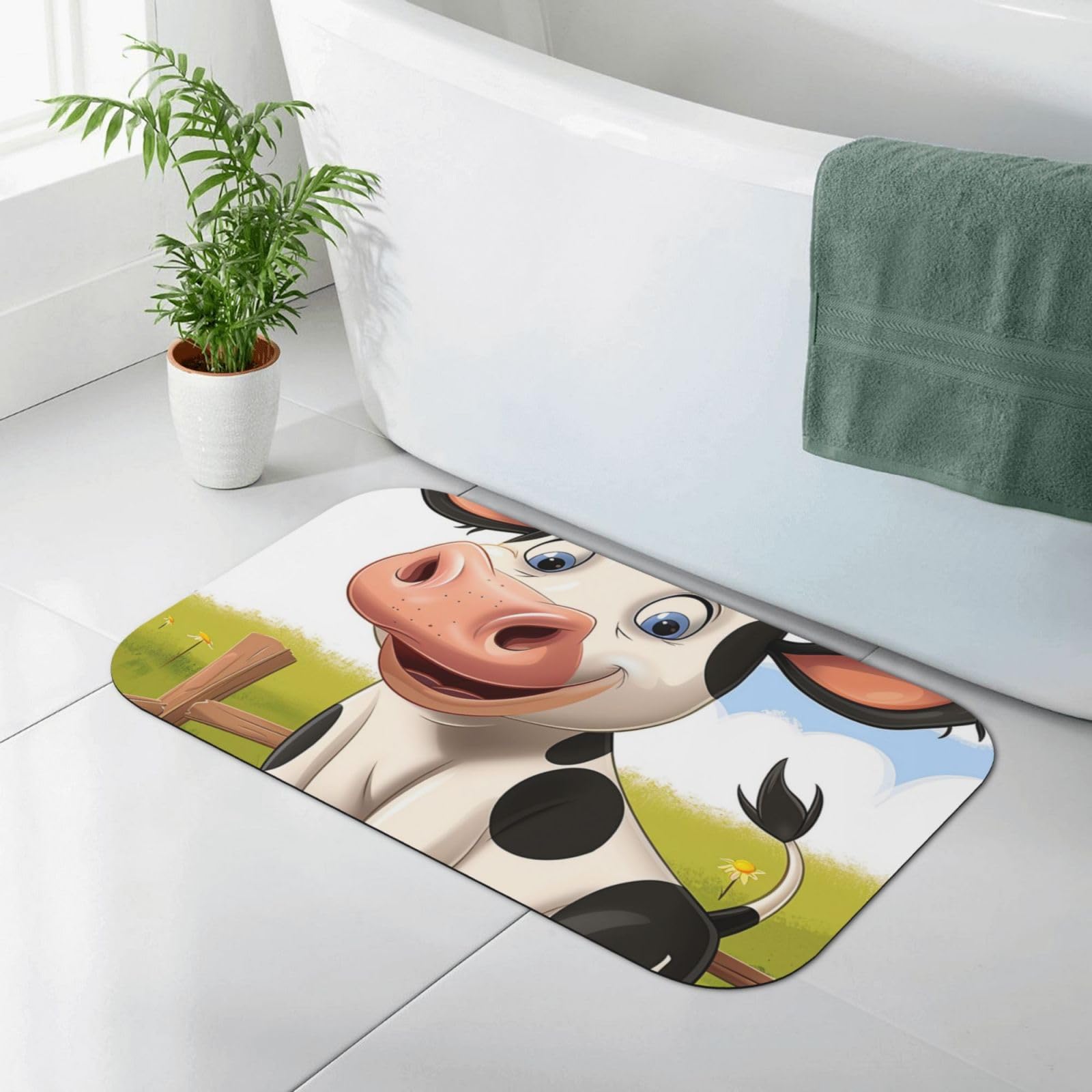 Tapis de bain absorbant motif vache pour éviter les glissades sur carrelage mouillé