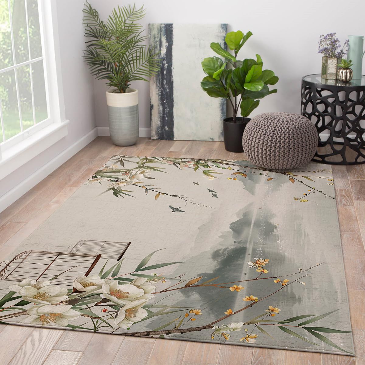 Rugs de Salon Vintage 150x240 - Grand Tapis Floral Poil Bas pour Chambre