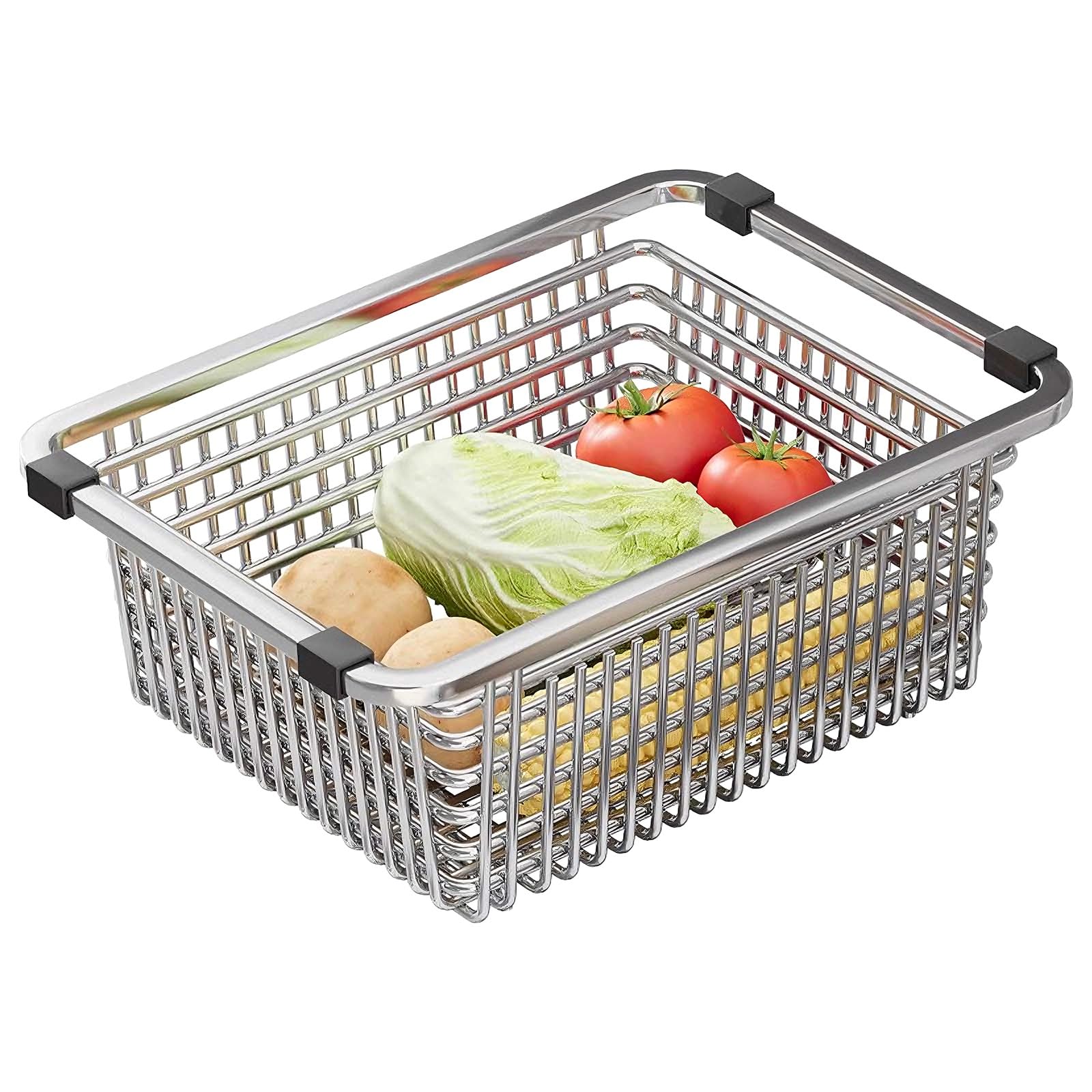 Abtropfgestell Geschirr Klein aus Edelstahl Schwammhalter Spülbecken Schnellablauf Spüle Organizer Spültuchhalter für Küchenarbeitsplatten, Badezimmer, Schränke(43 * 23.5 * 15cm)