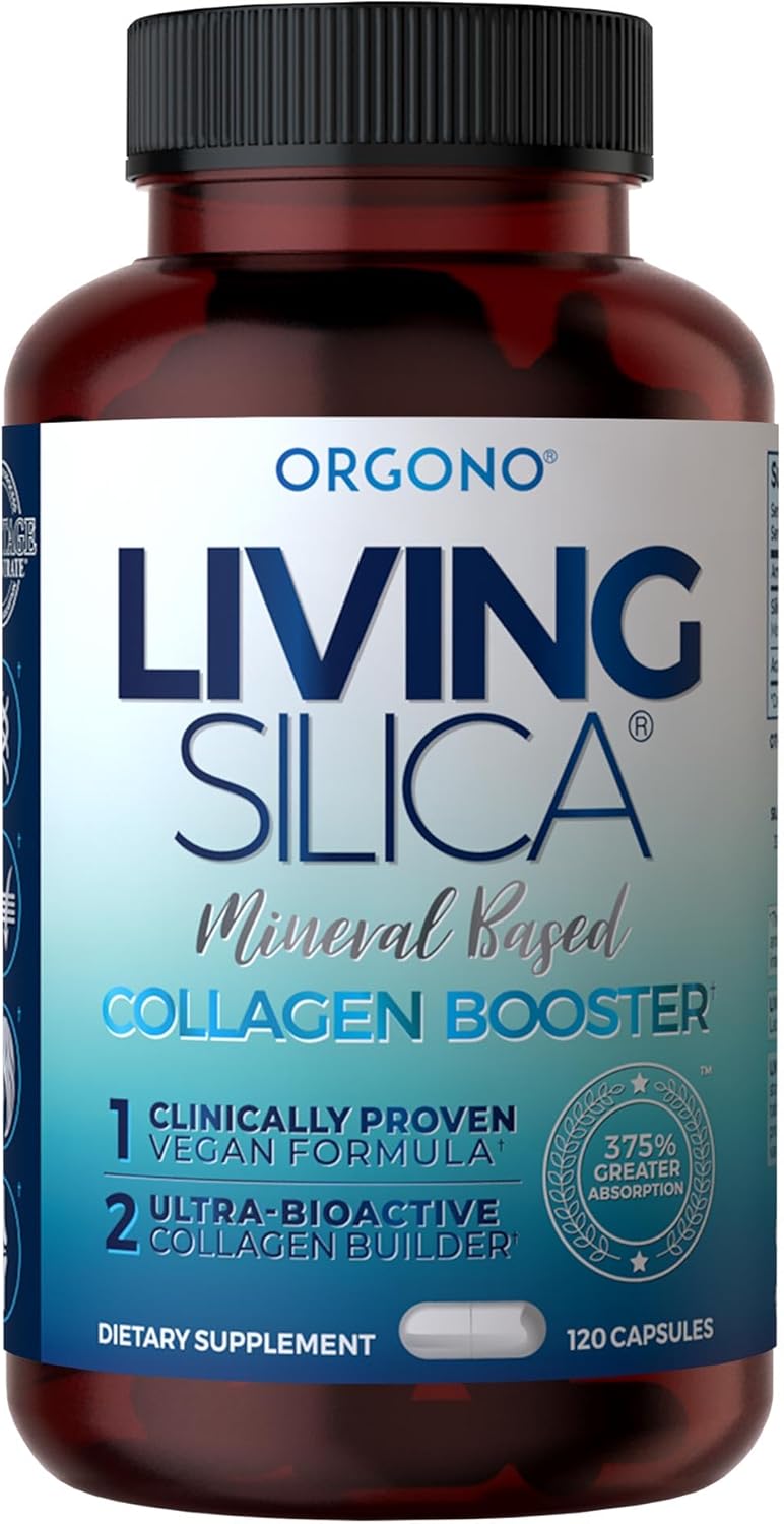 Living Silica ORGONO Mineral-Based Collagen Booster Capsules | Silica-Based | Supports Collagen & Elastin for Joint & Bone Support, Glowing Skin, Strong Hair & Nails | 120 Capsules