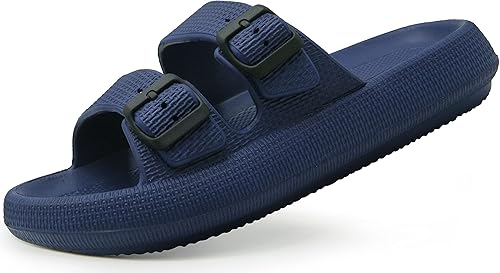 Weweya - Sandalias para mujer y hombre, pantuflas acolchadas, sandalias ajustables con doble hebilla, sandalias planas de EVA