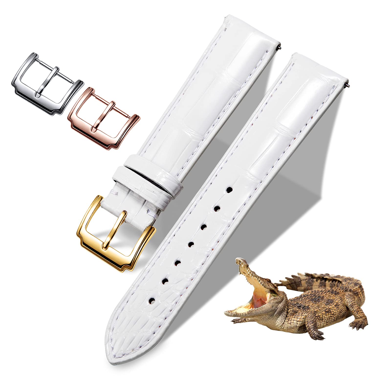 Uhrenarmband aus Alligatorleder, Uhrenarmbänder aus Krokodilleder mit Schnellverschluss, klassisches Vintage-Uhrenarmband aus echtem Leder für Männer und Frauen, Schwarz, Braun, Blau, 18 mm, 19 mm,