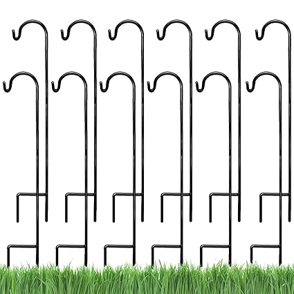 Ashman Shepherd's Hooks, Black, Set of 12 Made of Premium Metal for Hanging Solar Lights, Bird Feeders, Mason Jars, Flower Basket, Christmas Lights, Lanterns, Garden Stakes and Wedding Decor
