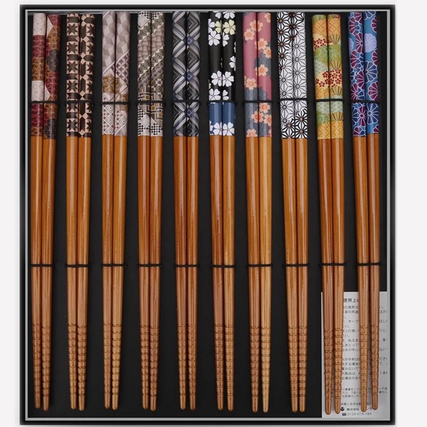 Lot de 10 Baguettes japonaises Doubles réutilisables en Bambou antidérapant de 22,5 cm