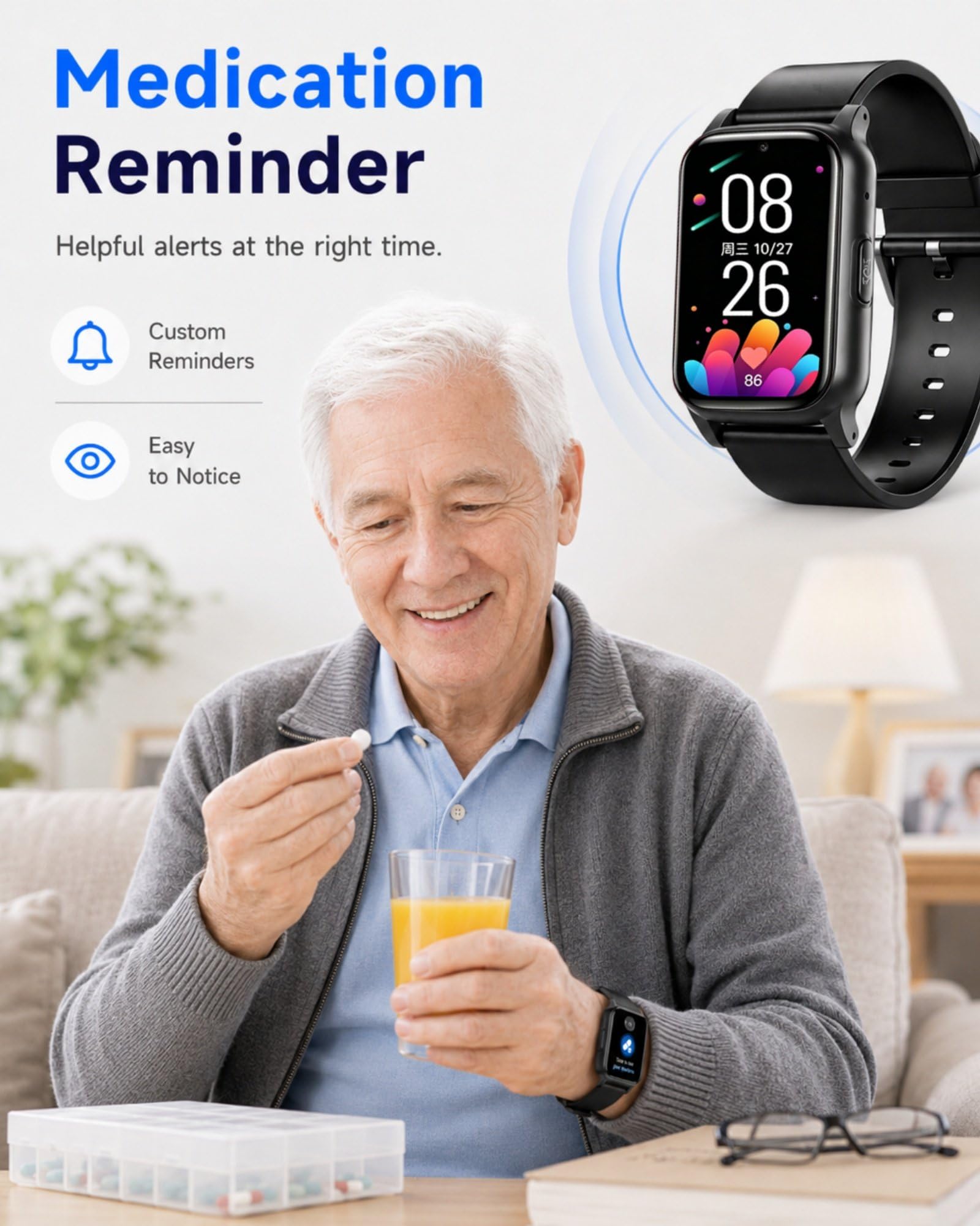 Localizzatore GPS Anziani con Smartwatch 4G, Scheda SIM, SOS, Chiamata Emergenza, Rilevamento Caduta, Promemoria Personalizzati Black