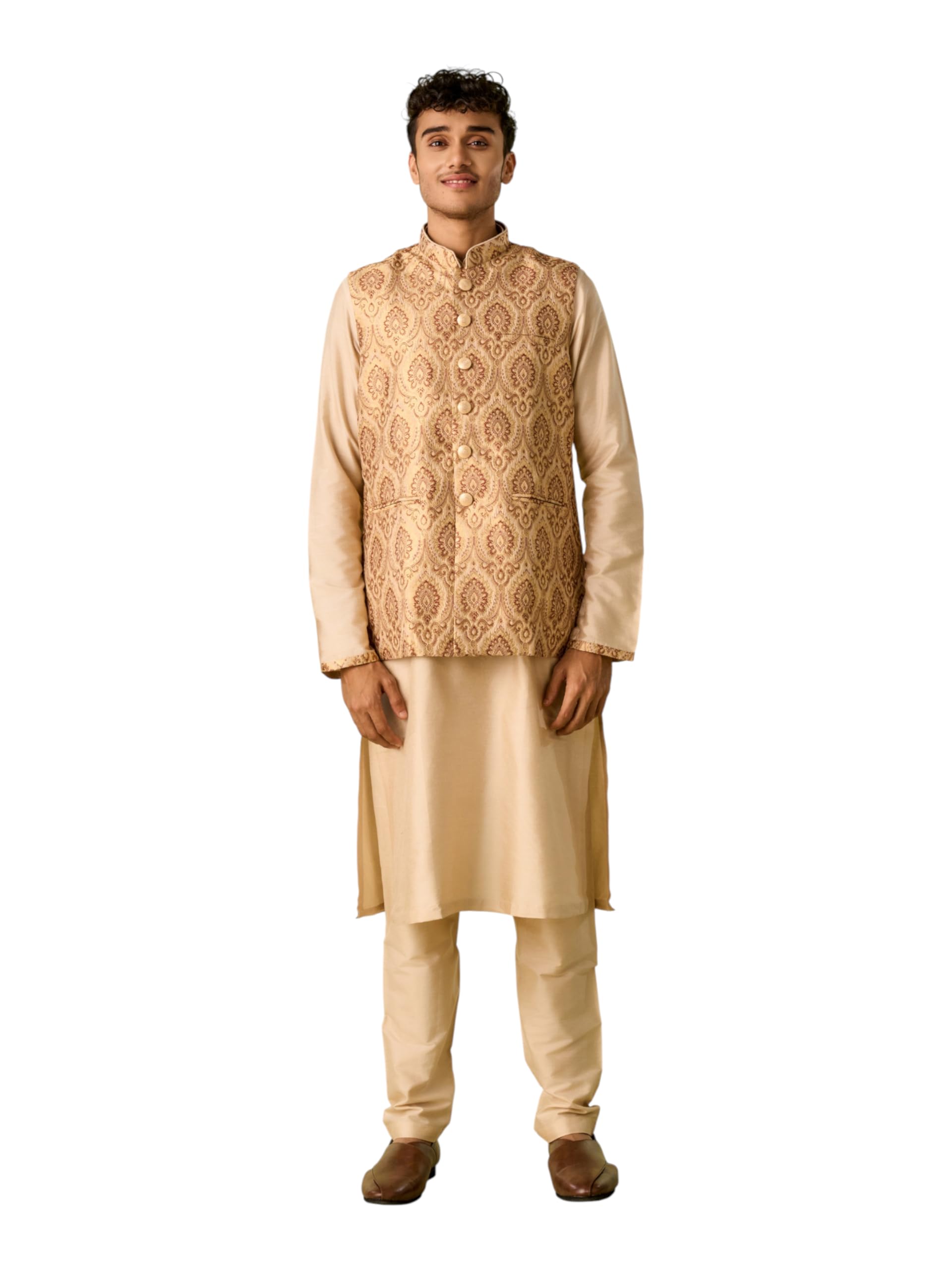 Men's Viscose Blend Solid Kurta & Textured Jacket Set (3pcs)-image-43