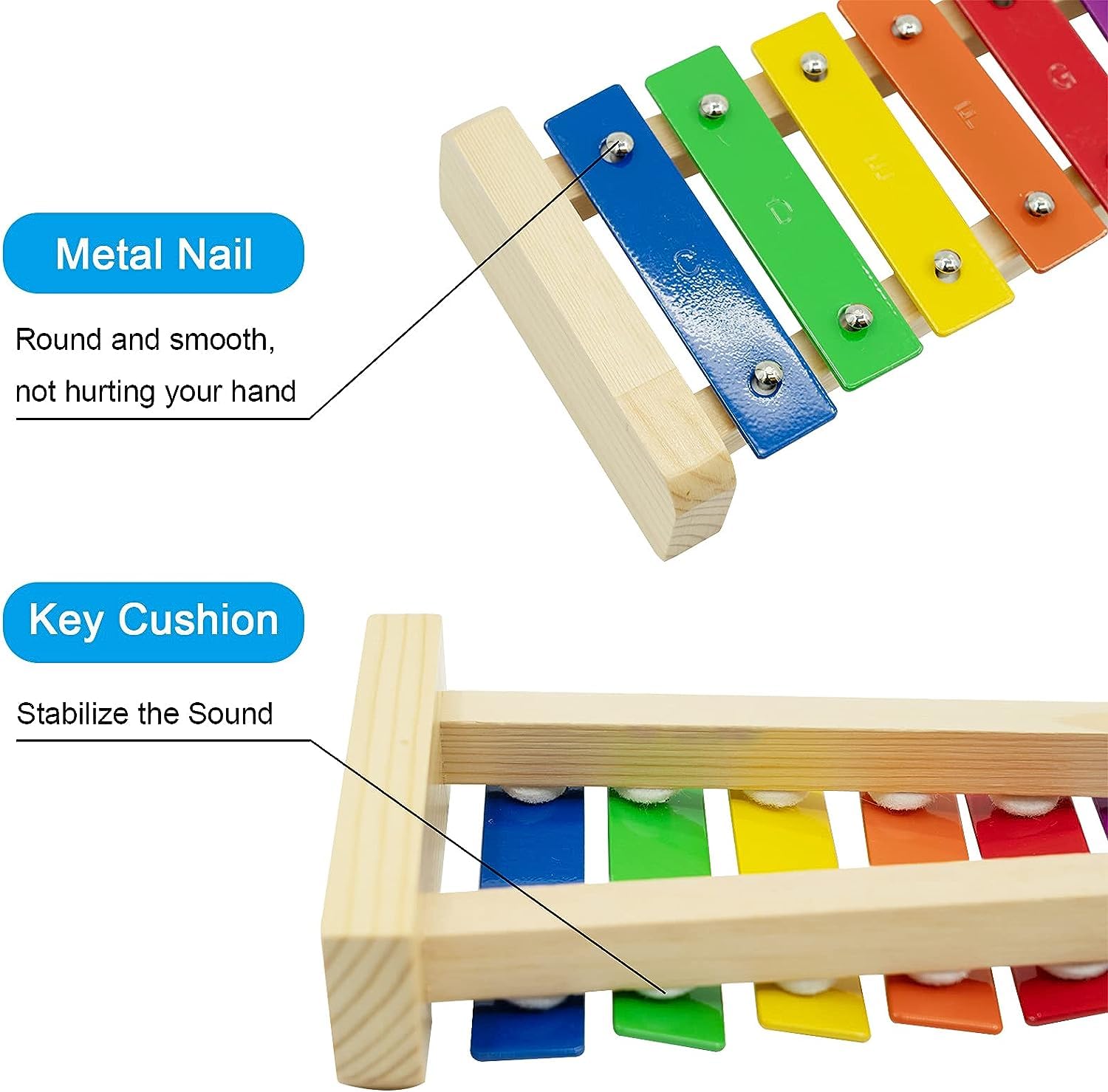 Xylophon für Kinder, Xylophon Glockenspiel Holz, Rhythm Musikinstrumente, Xylophon mit 2 Schlägel für Erwachsene Kinder Glockenspiel Spielzeug Geschenk (Packung mit 6)