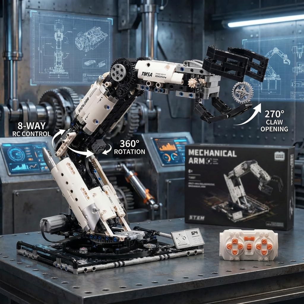 STEM Educational Remote Control Robotic Arm Building Kit, Programmable APP Control Robot Toy, 8-Directional Movement Engineering Building Set for Kids 8-14 & Adult Tech Enthusiasts