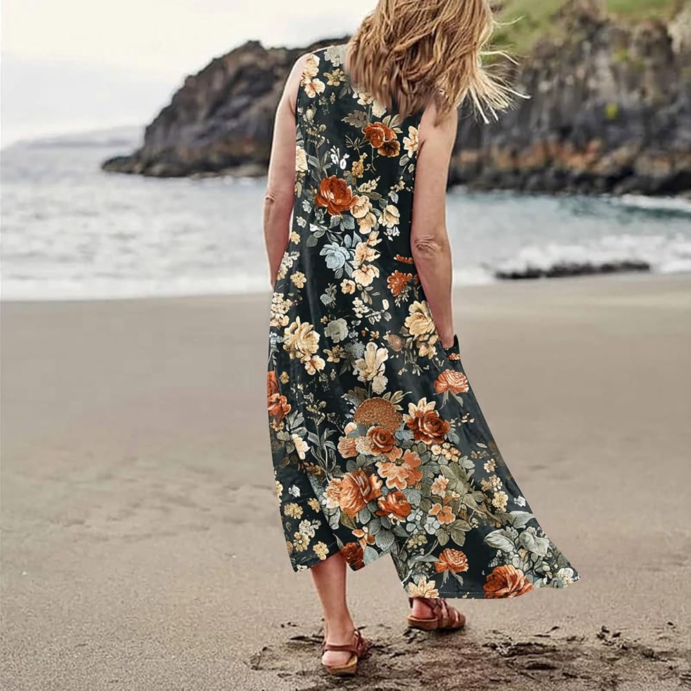 flowy sun dress maxi Women's 2026 Summer Flowy Maxi Dress Casual Sleeveless Spaghetti Strap –  Divahotcouture main image 0