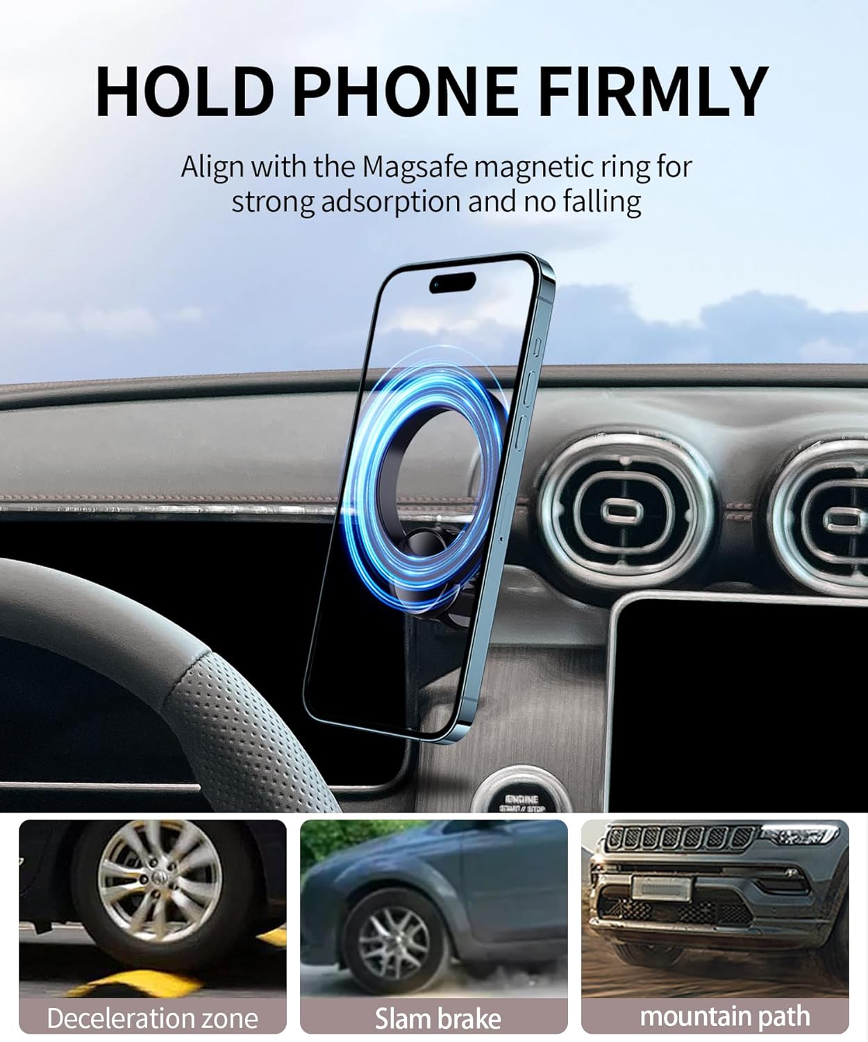 Car Phone Holder for 2023-2026 Mercedes Benz GLC / 2022-2026 C-Class Accessories 12.3-Inch Digital Instrument Cluster Screen Fixed Clip, 360° Rotation Phone Mount Compatible with MagSafe