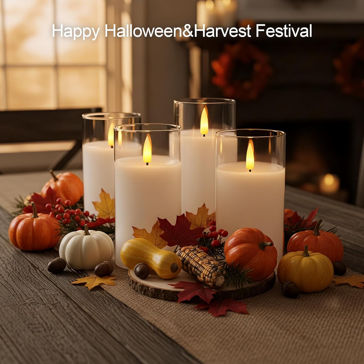 5plots Glass Battery Operated White Flameless Candles with Remote and Timer, 3D Wick Real Wax Pillar Led Candles Warm Flickering Light for Home, Halloween, Christmas Decor, Set of 3, D3 x H6 6" 6"