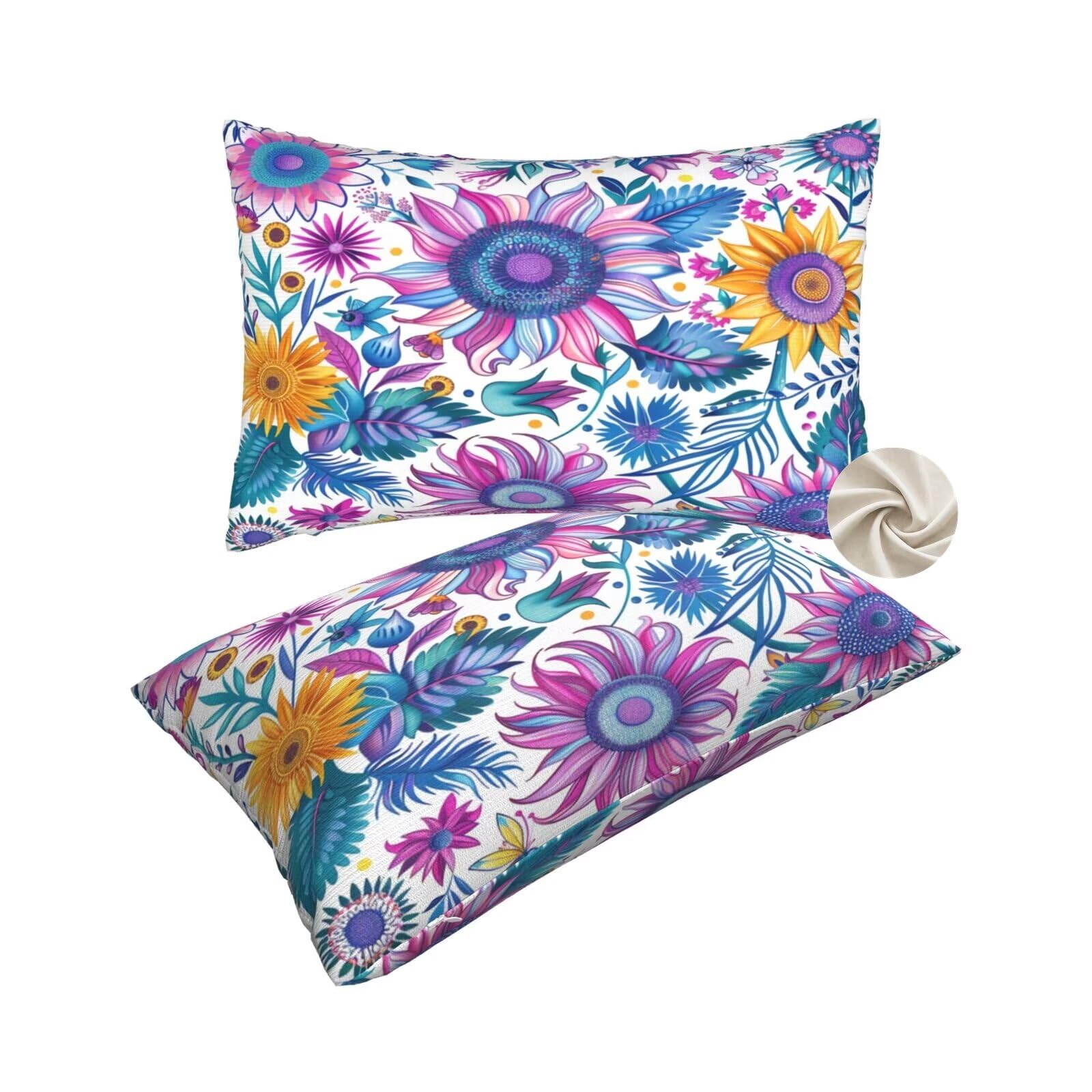Housses de coussin 50x80 cm violettes avec tournesol pour canapé et lit x2