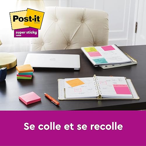 Miniatura 4 de Post-it Super Sticky Notes Boost Color Collection, paquete de 5 blocs, 90 hojas por bloc, 2.992 in x 5.000 in, naranja, verde, rosa, amarillo, azul,
